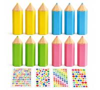 Lot de 12 petits sacs d'écolier en forme de crayon avec lettres autocollantes, 4 couleurs pour frères et sœurs, kit de bricolage pour filles et garçons, emballage cadeau pour rentrée des classes (21,5