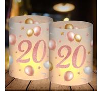Lot de 12 photophores décoratifs pour 20e anniversaire femme, décoration d'anniversaire 20 ans pour femme, cadeau d'anniversaire pour femme, cadeau Happy Birthday, décoration de table or rose, 20e