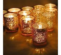 Lot de 12 photophores en verre Mercury Gold | Vohocandle Photophore en verre mercure pour décoration de fête à la maison, centre de table de mariage (5,5 x 6,5 cm)