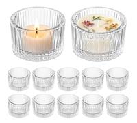 Lot de 12 Photophores en Verre, Supports à Bougies 5x3.5cm Transparents, Style Rétro pour Bougies Parfumées et DIY, Idéal pour Décoration de Mariage, Table, Maison, Camping