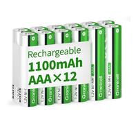 Lot de 12 piles rechargeables AAA - 1100 mAh - Haute capacité - 1500 cycles - 1,2 V NiMH - Faible auto-décharge