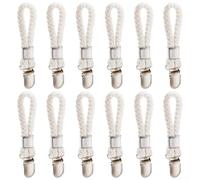 Lot de 12 pinces à serviettes à suspendre avec cordon en coton mélangé blanc et boucle en acier inoxydable pour cuisine, salle de bain, buanderie, organisateur gain de place