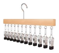 Lot de 12 Pinces à Suspendre Multifonctions en Bois et métal, Organisateur Peu encombrant, Cintre pivotant à 360° pour Chaussettes, sous-vêtements, Chapeaux, 15 x 1,5 x 8,3 in et 38 x 1,5 x 21 cm