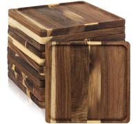 Lot de 12 Plateaux de Service en Bois d'Acacia 20 cm avec Bords Relevés | Assiettes Apéritifs Carrées pour Fromage, Charcuterie, Desserts, Fruits, Buffet, Réception et Présentation