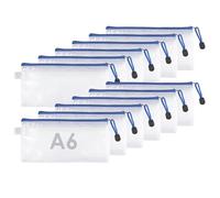 Lot de 12 Pochettes Plastiques pour Documents A6 avec Fermeture Éclair, Pochette Transparente Zippée - PVC Résistant à l'Eau - Transparentes, 18x12 cm - pour Étudiants Employées, Accesoire de Bureau