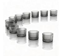 Lot de 12 Porte-Bougies Chauffe-Plat Gris AMLIGHT, photophores en Verre pour décoration de Table, idéaux pour Les Mariages, Noël, Les Anniversaires et la décoration intérieure Moderne