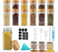 Lot de 12 pots à herbes en verre, 120 ml, rectangulaires, avec couvercle en bois