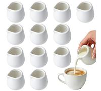 Lot de 12 pots à lait en porcelaine - 50 ml - Petit pot à lait en céramique sans poignée - Verseur à expresso - Pichet à mousse - Mini cruche à crème pour cappuccino, lait, latte art, sauces