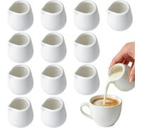 Lot de 12 pots à lait en porcelaine, 50 ml, petit pot à lait en céramique, sans poignée, verseuse à expresso, mousseur, pot à crème pour cappuccino, lait, latte, sauce, sirop