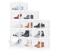Lot de 12 rangements à chaussures - Boîtes de rangement transparentes et empilables - Plastique PP rigide - Porte magnétique - 34 x 27 x 19 cm