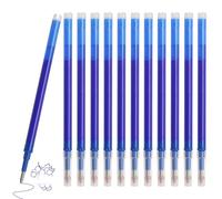 Lot de 12 recharges de stylo effaçables, compatibles avec Pilot Frixion et la plupart des stylos à bille, pointe fine de 0,5 mm, encre gel bleue, écriture lisse, pointe en acier inoxydable durable