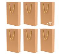 Lot de 12 Sac Cadeau pour Bouteille, Sac Bouteille Vin Kraft, Emballage Bouteille Vin, Champagne Sacs Carton avec Poignée, Pochette Cadeaux Sacs Bouteilles pour Anniversaire,FêTe,NoëL(Marron)