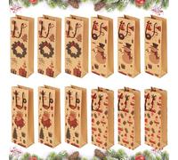 Lot de 12 Sacs Cadeaux Bouteilles, Pochettes pour Vin, Sacs à Bouteilles Premium, Cadeaux de Noël pour Le Vin, Sac Cadeau pour Bouteille Vin en Papier pour des Cadeaux de Noël - 4 Designs