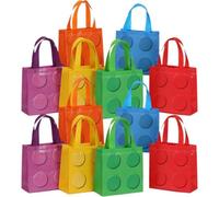 Lot de 12 sacs cadeaux réutilisables non tissés avec poignées pour fournitures de fête sur le thème de la brique