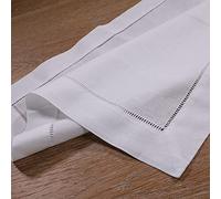 Lot de 12 serviettes de table blanches en lin et coton mélangé avec ourlet à jour échelle, 45,7 x 45,7 cm