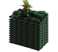 Lot de 12 Serviettes en Tissu Faites à la Main 100% Coton avec Franges pour décoration de Table de Noël, 43,2 x 43,2 cm, Vert/Noir