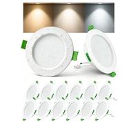 Lot de 12 Spot LED Encastrables 68mm 5W 220V, 3 Températures de Couleur Réglables, Blanc Chaud 3000K / Neutre 4000K / Froid 6500K, Spots de Plafond IP44 Étanche pour Salle de Bain Salon Cuisine