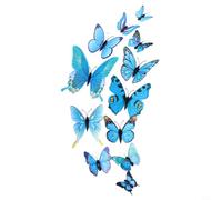 Lot de 12 stickers muraux 3D en forme de papillon en plastique pour chambre à coucher, salon, balcon et décoration extérieure (bleu)