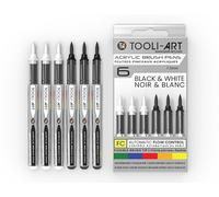 Lot de 12 stylos de peinture acrylique noir - Marqueurs pinceaux flexibles avec contrôle automatique du débit, 1 à 5 mm, à base d'eau, illustration, lettrage et utilisation multi-surfaces (verre, bois