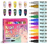 Lot de 12 stylos de vernis à ongles 12 couleurs 3D 0,5 mm outils de pointillage stylos de peinture acrylique stylo traceur à pointe pour dessin et peinture résistants à l'eau et à séchage rapide pour 