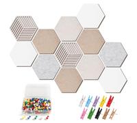 Lot de 12 tableaux d'affichage en feutre autocollants, hexagonaux, en liège, avec punaises et clip, pour bureau, maison, chambre à coucher, décoration murale