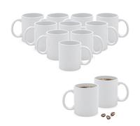 Lot de 12 tasses à café en porcelaine avec anse - Blanc - 310 ml - Pour café, thé, cacao - À peindre - Vides à personnaliser et à bricoler soi-même