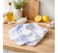 Lot de 12 torchons de cuisine coton tissé teint jacquard MAEVA Bleu 50x70