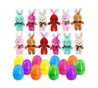 Lot de 12 Œufs de Pâques Pré-remplis avec Mini Lapins en Peluche, 10x5cm Jouets Surprise Pâques pour Chasse aux Œufs Enfant, Remplissage de Paniers, Prix de adeaux De Fête