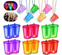 Lot de 12 verres à liqueur LED avec chaîne, verres à liqueur à suspendre, gobelets de fête lumineux colorés avec chaîne, verres à shot à suspendre pour carnaval, enterrement de vie de jeune fille