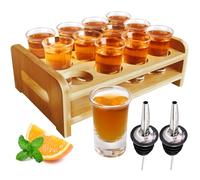 Lot de 12 verres à shot - Support de service - 30 ml - Base épaisse avec support de rangement pour tequila, fête, club, bar, maison, restaurant, cuisine, verrerie, spiritueux, cadeau de dégustation