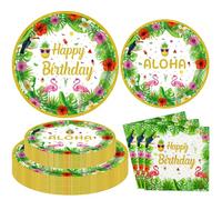 Lot de 120 Décorations Tropicales Luau Hawaïennes pour Fête d'Anniversaire - Ensemble de Vaisselle d'Été Aloha Party Decor avec Assiettes Tropicales et Serviettes à Thème