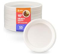 [Lot de 125 - 25,5 cm] Assiettes jetables en fibres de canne à sucre - 100 % compostable/écologique/résistant