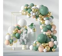Lot de 125 ballons verts pour décoration de fête prénatale, vert sauge, orange, or, blanc et confettis, guirlande de ballons verts, décoration de baptême pour enfants, ballons verts