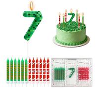 Lot de 13 bougies d'anniversaire en forme de pixel pour garçons et filles - Thème jeu de dessin animé - Décoration de gâteau en forme de pixel - Vert et rouge - Fournitures de fête