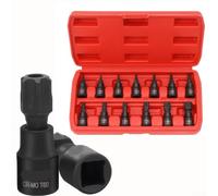Lot de 13 douilles à choc 3/8" pour jeu de douilles Torx T8-T70, adaptateur d'embout creux en étoile pour réparation automobile, compatible avec cliquets et clés électriques