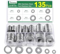 Lot de 135 rondelles plates en acier inoxydable Bolatus pour vis, écrous et tige filetée 6 tailles M4, M5, M6, M8, M10, M12