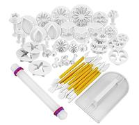 Lot de 14 (46 pièces) - Outils de décoration de gâteaux en forme de fleur - Kit de décoration de gâteaux - Moule à fondant - Emporte-pièces - Outils de gaufrage pour décoration de gâteaux