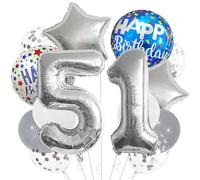 Lot de 14 ballons de fête en aluminium argenté pour 51e anniversaire - Fournitures de décoration de fête d'anniversaire pour enfants - Ballons de fête pour 51e anniversaire - Fournitures de fête pour