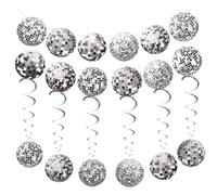 Lot de 14 boules disco décoratives à paillettes - Bannière et guirlande argentées pour fête des années 80 et 70 - Accessoires de fête néon pour fêtes d'anniversaire, carnaval, festival