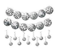 Lot de 14 boules disco décoratives à paillettes - Guirlande disco - Bannière à facettes - Spirales suspendues - Serpentins argentés - Décoration de fête des années 70, 80, 90 - Accessoire de fête