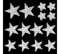 Lot de 14 écussons thermocollants en forme d'étoile - Étiquettes à paillettes argentées - Pour vêtements et sacs à dos