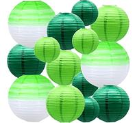 Lot de 14 lanternes en papier rondes colorées dégradées vertes - Lanternes chinoises à suspendre - Fournitures de fête d'intérieur et d'extérieur
