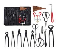 Lot de 14 Outils pour bonsaï, RoseFlower Outils de Jardinage Ciseaux Cisaille en Carbon Steel, Coupe Concave et Coupe-Bouton, séparateur de Coffre, Professional Bonsai Tool Kit pour Jardin Topiaire