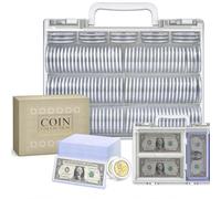 Lot de 141 capsules pour pièces de monnaie de 46 mm avec joint en mousse de 6 tailles + 200 pochettes en papier dur + 200 pochettes souples pour billets de dollars - Boîte de rangement - Fournitures