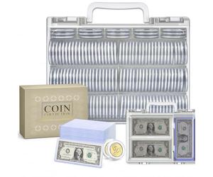 Lot de 141 capsules pour pièces de monnaie de 46 mm avec joint en mousse de 6 tailles + 200 pochettes en papier dur + 200 pochettes souples pour billets de dollars - Boîte de rangement - Fournitures
