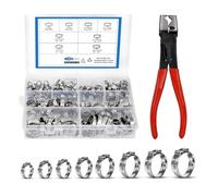 Lot de 145 colliers de serrage à oreille unique en acier inoxydable avec 1 collier de serrage - 6-23,5 mm - 9 tailles - Kit de colliers de serrage - Anneaux RCA - Outils de sertissage