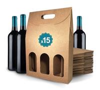 Lot de 15 Boîtes en Carton Marron pour 3 Bouteilles de Vin 27x9x40 cm - Emballage Cadeau pour Vin, Noël, Anniversaire et Caves à Vin | Espirito Rebelde