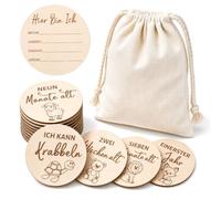 Lot de 15 cartes jalons en bois pour bébé en allemand - Avec présentoir - Cadeau pour future maman - Cadeau de fête prénatale