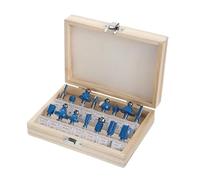 Lot de 15 fraises à bois bleues, queue de 6,35 mm, en carbure, for la découpe et la gravure du bois.(15pcs have box)