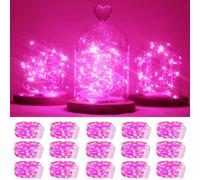 Lot de 15 guirlandes lumineuses à 20 LED roses à piles, fil argenté, lucioles étoilées, étanches pour chambre à coucher, table, bouteille, mariage, Saint-Valentin, décoration de fête